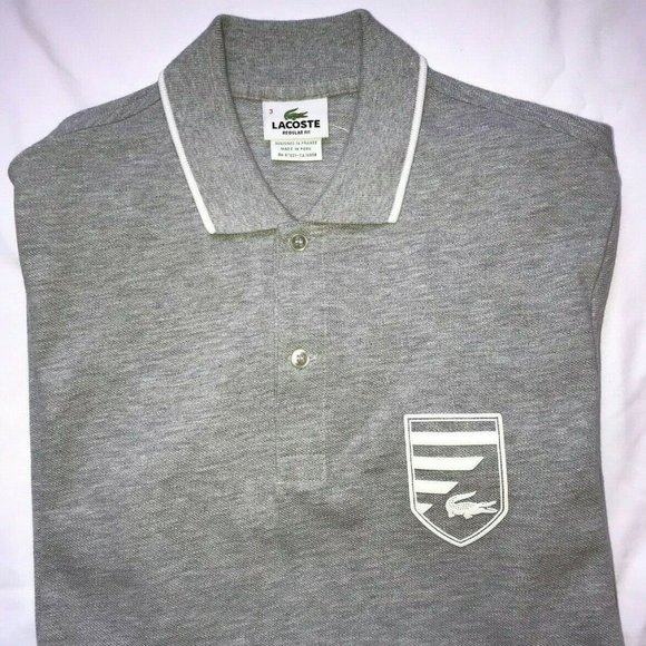 🐊LACOSTE REGULAR FIT POLO, Silver/White Crest_NWT - Picture 1 of 1
